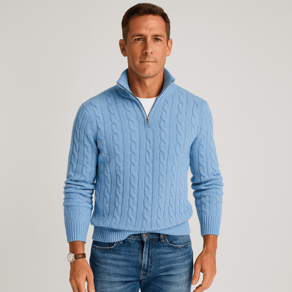 Sweter Męski | Półzamek i Wysoki Kołnierz w Prążek - Arkadya Outlet - Sweaters