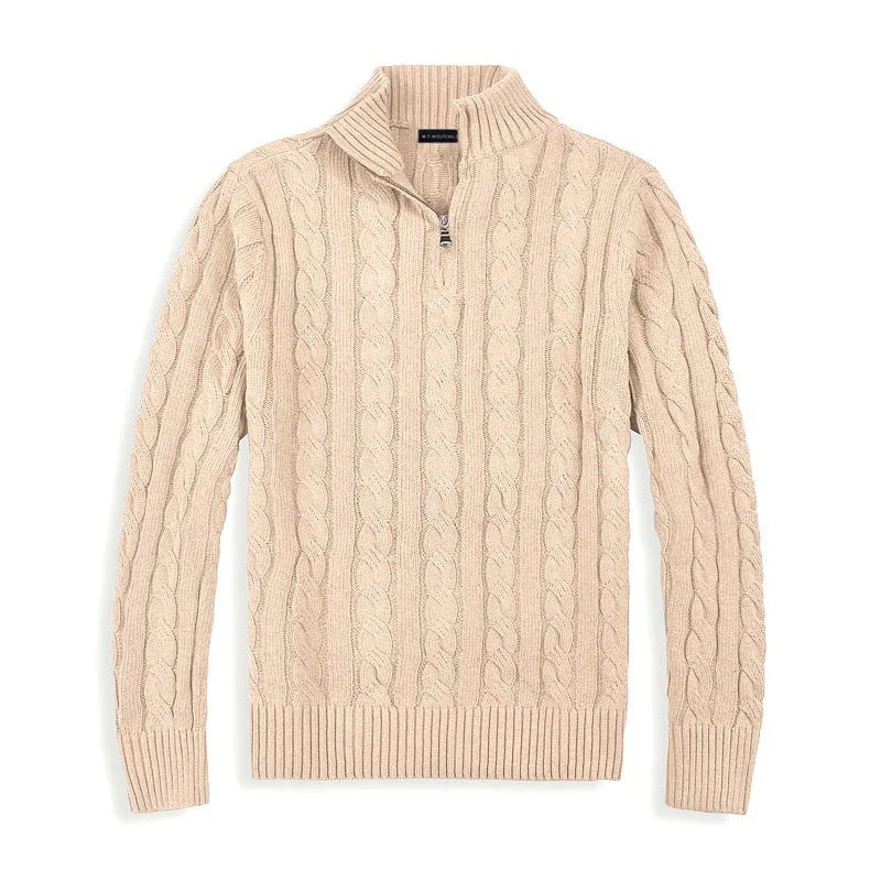 Sweter Męski | Półzamek i Wysoki Kołnierz w Prążek - Arkadya Outlet - Sweaters