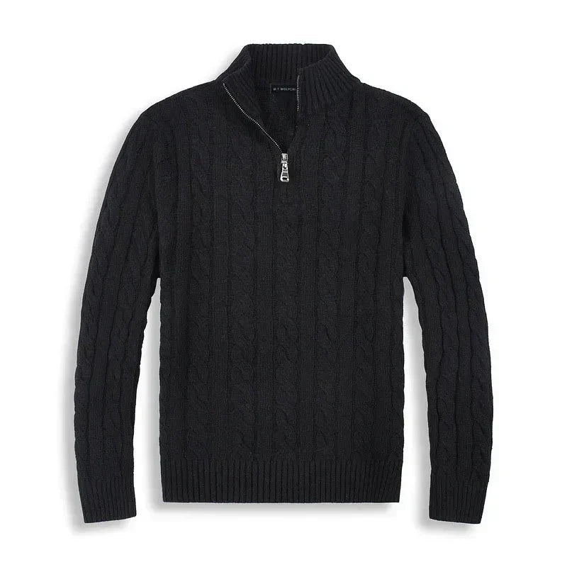 Sweter Męski | Półzamek i Wysoki Kołnierz w Prążek - Arkadya Outlet - Sweaters