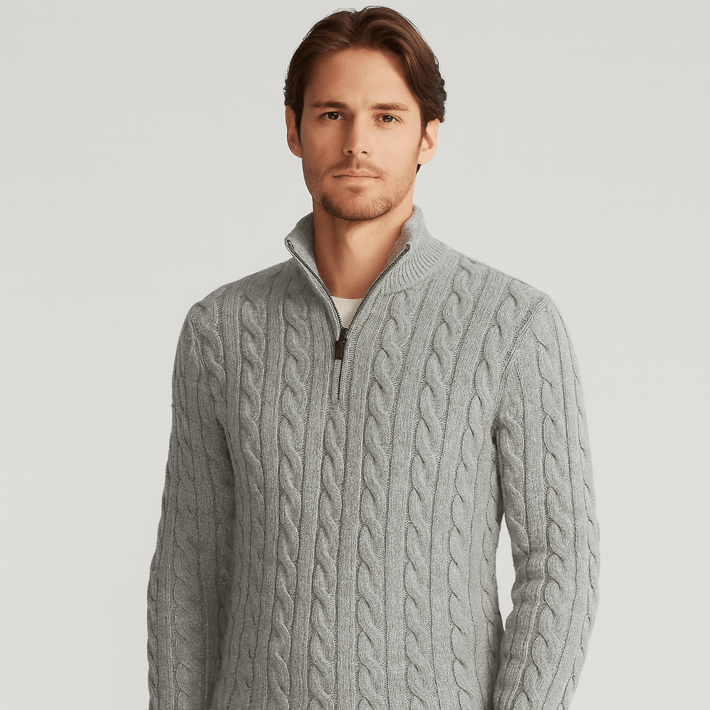 Sweter Męski | Półzamek i Wysoki Kołnierz w Prążek - Arkadya Outlet - Sweaters