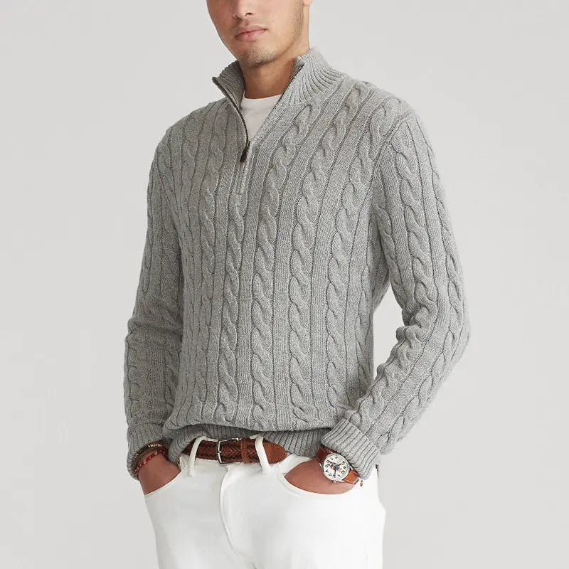 Sweter Męski | Półzamek i Wysoki Kołnierz w Prążek - Arkadya Outlet - Sweaters