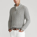 Sweter Męski | Półzamek i Wysoki Kołnierz w Prążek - Arkadya Outlet - Sweaters
