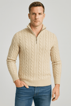 Sweter Męski | Półzamek i Wysoki Kołnierz w Prążek - Arkadya Outlet - Sweaters
