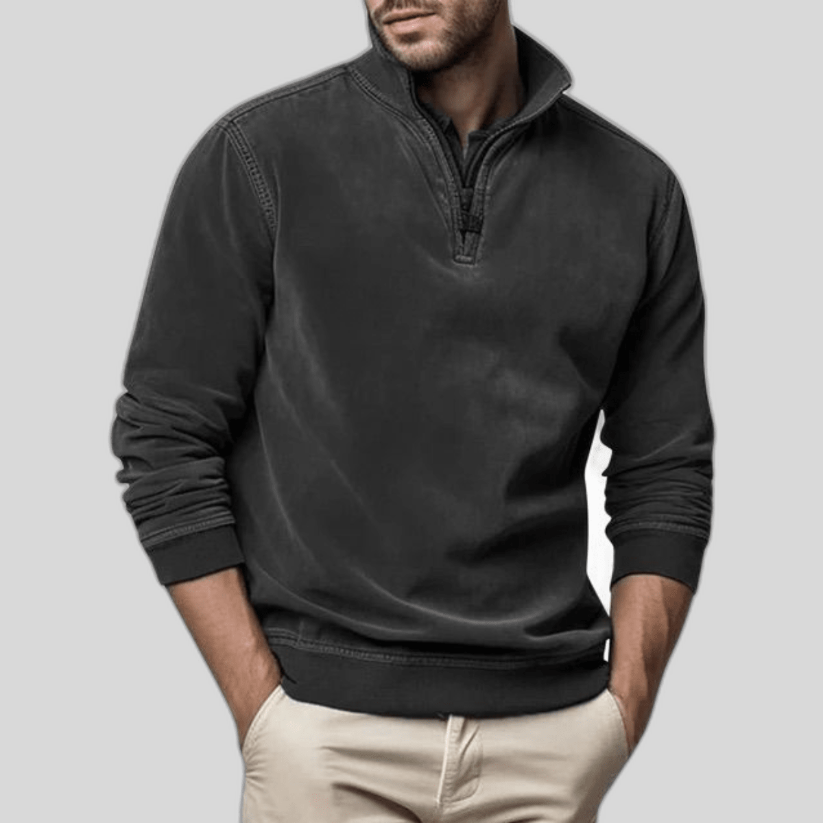 Sweter Męski | Półzip z Kołnierzem i Ściągaczami na Mankietach - Arkadya Outlet - Sweaters