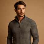Sweter Męski | Półzip z Prążkowaną Fakturą i Długim Rękawem - Arkadya Outlet - Sweaters