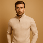Sweter Męski | Półzip z Prążkowaną Fakturą i Długim Rękawem - Arkadya Outlet - Sweaters