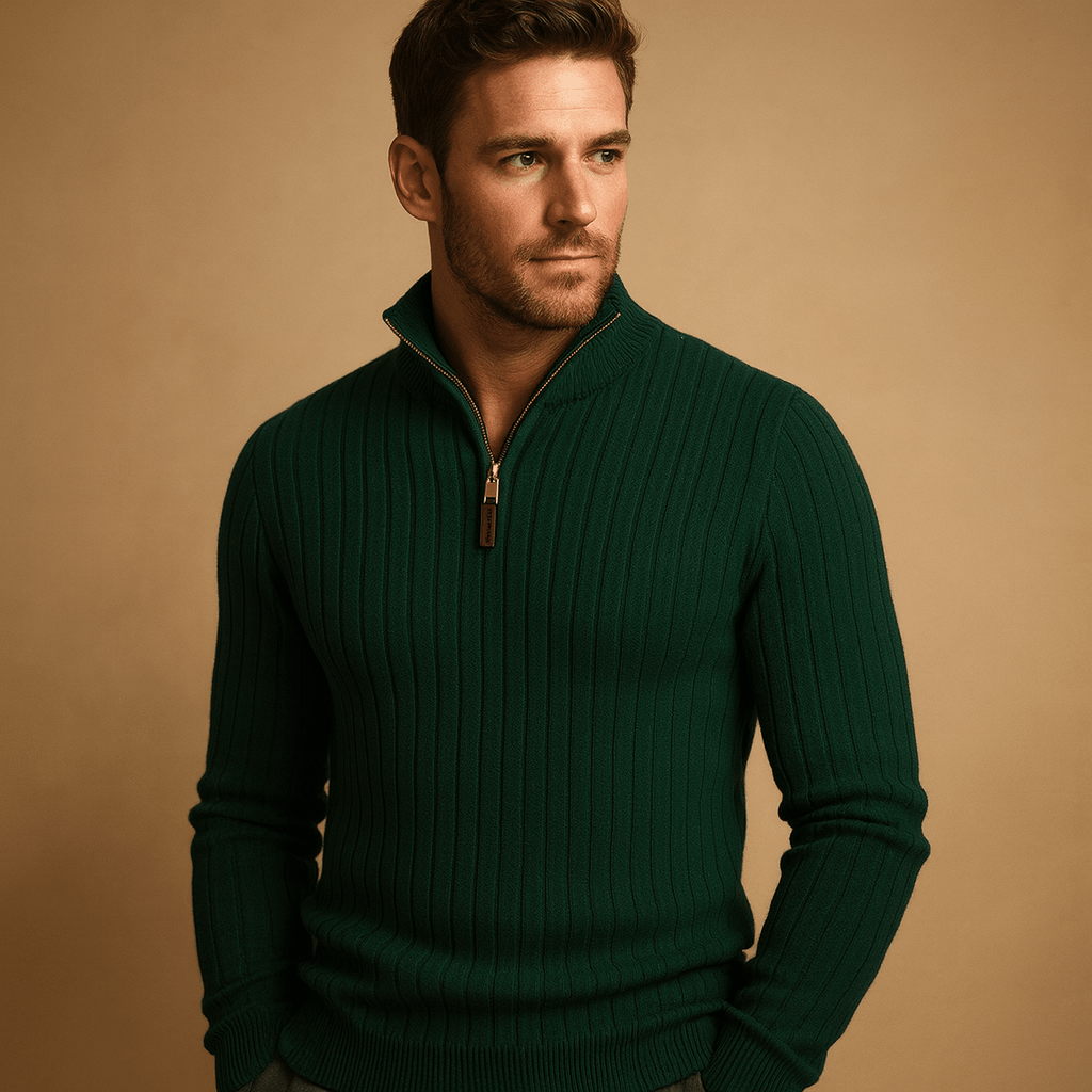 Sweter Męski | Półzip z Prążkowaną Fakturą i Długim Rękawem - Arkadya Outlet - Sweaters