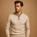 Sweter Męski | Półzip z Prążkowaną Fakturą i Długim Rękawem - Arkadya Outlet - Sweaters