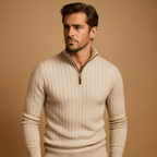 Sweter Męski | Półzip z Prążkowaną Fakturą i Długim Rękawem - Arkadya Outlet - Sweaters