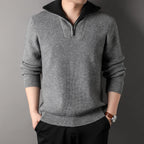 Sweter Męski | Prążkowany z Zamkiem na Stójce i Długim Rękawem - Arkadya Outlet - Sweaters