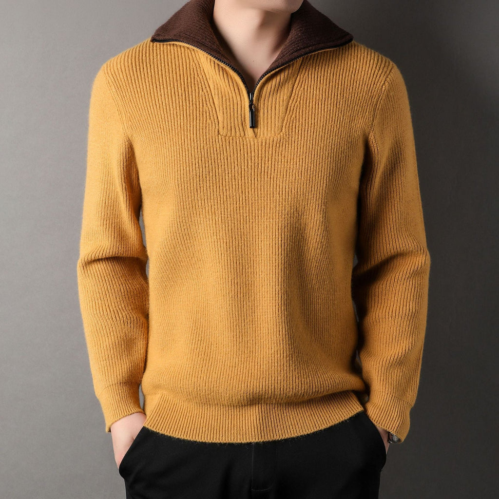 Sweter Męski | Prążkowany z Zamkiem na Stójce i Długim Rękawem - Arkadya Outlet - Sweaters