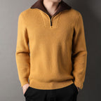 Sweter Męski | Prążkowany z Zamkiem na Stójce i Długim Rękawem - Arkadya Outlet - Sweaters