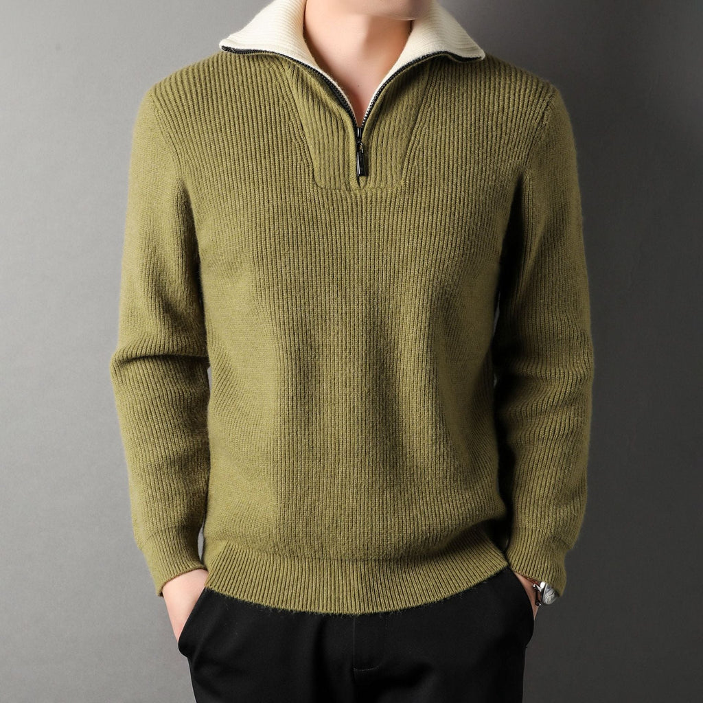 Sweter Męski | Prążkowany z Zamkiem na Stójce i Długim Rękawem - Arkadya Outlet - Sweaters