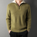 Sweter Męski | Prążkowany z Zamkiem na Stójce i Długim Rękawem - Arkadya Outlet - Sweaters