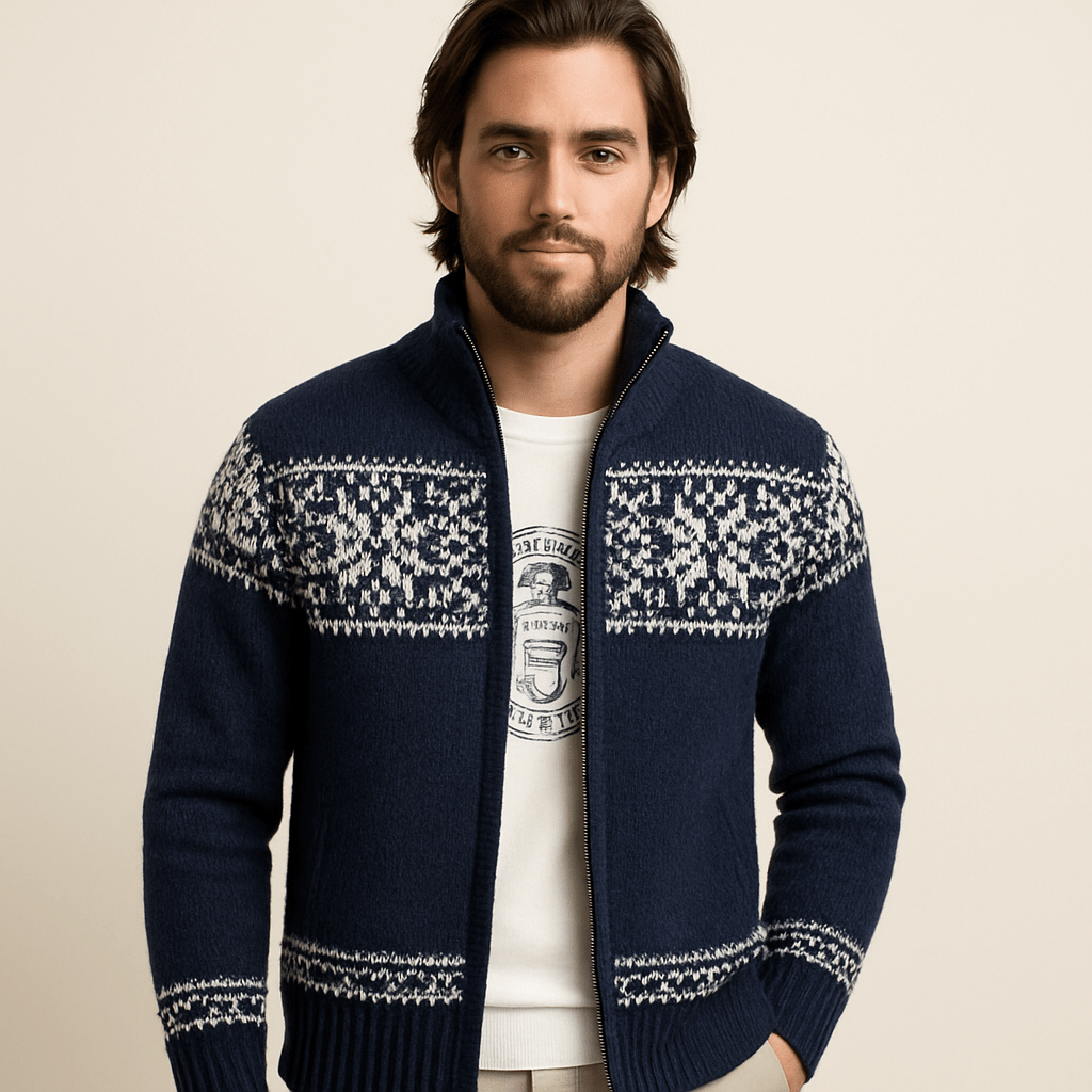 Sweter Męski | Regularny krój z wzorem śnieżynki i długim rękawem - Arkadya Outlet - Sweaters
