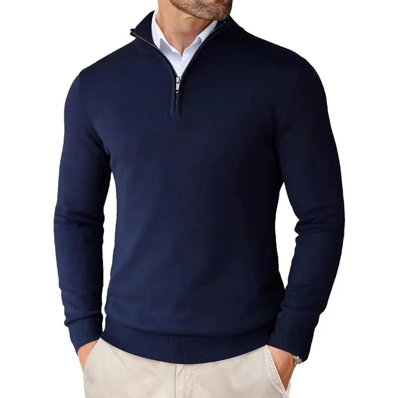 Sweter Męski | Regularny Krój z Zamkiem przy Kołnierzu - Arkadya Outlet - Sweaters