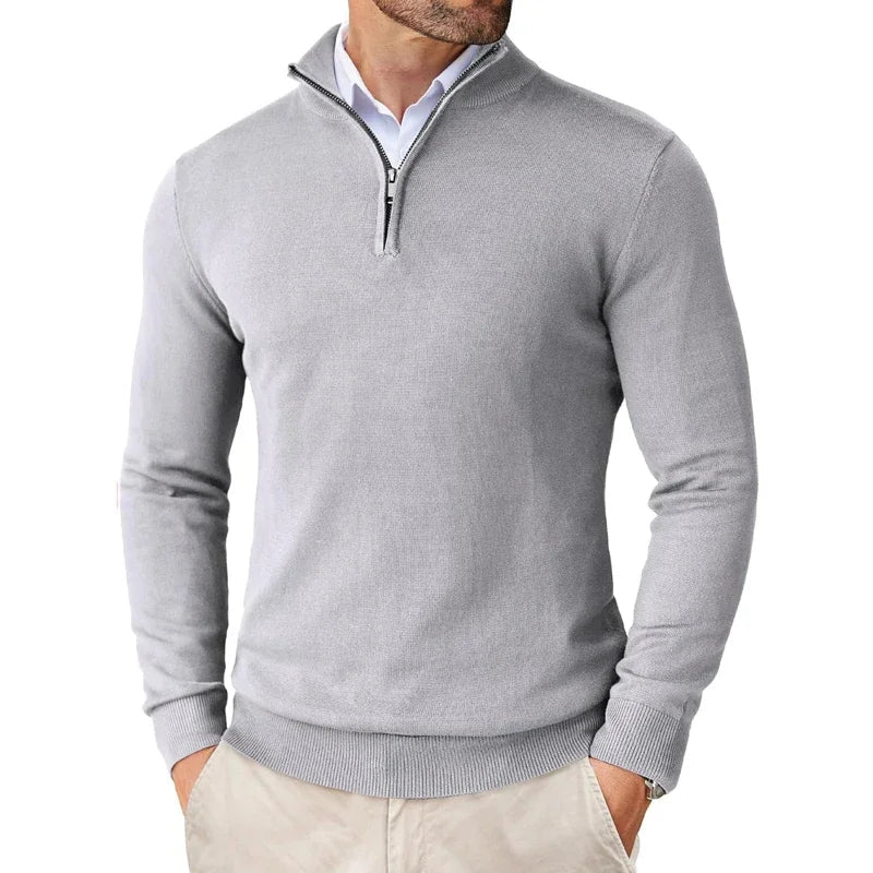 Sweter Męski | Regularny Krój z Zamkiem przy Kołnierzu - Arkadya Outlet - Sweaters