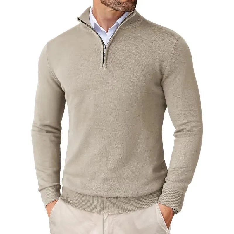 Sweter Męski | Regularny Krój z Zamkiem przy Kołnierzu - Arkadya Outlet - Sweaters