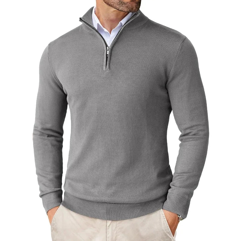 Sweter Męski | Regularny Krój z Zamkiem przy Kołnierzu - Arkadya Outlet - Sweaters
