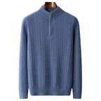 Sweter Męski | Splot Warkoczowy z Półzamkiem przy Kołnierzu - Arkadya Outlet - Sweaters