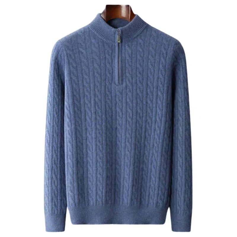 Sweter Męski | Splot Warkoczowy z Półzamkiem przy Kołnierzu - Arkadya Outlet - Sweaters