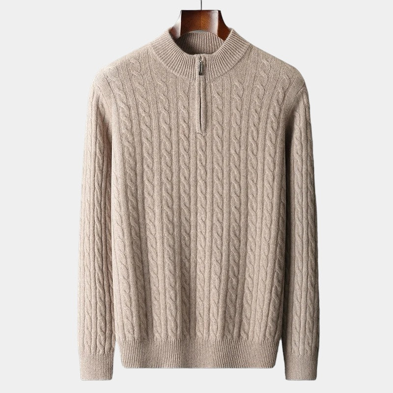 Sweter Męski | Splot Warkoczowy z Półzamkiem przy Kołnierzu - Arkadya Outlet - Sweaters