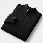 Sweter Męski | Splot Warkoczowy z Półzamkiem przy Kołnierzu - Arkadya Outlet - Sweaters