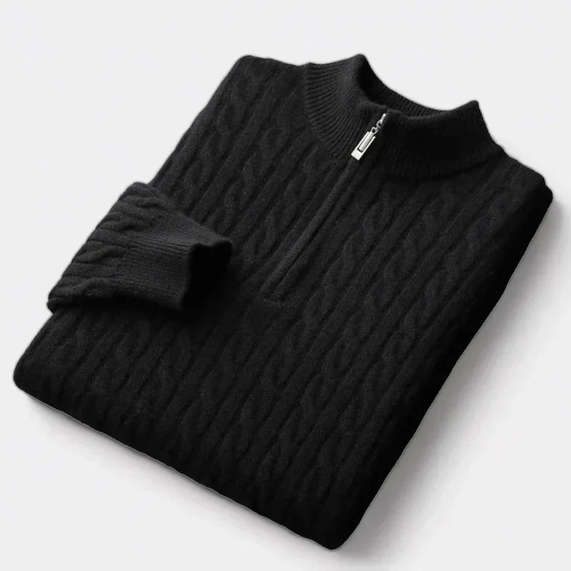 Sweter Męski | Splot Warkoczowy z Półzamkiem przy Kołnierzu - Arkadya Outlet - Sweaters