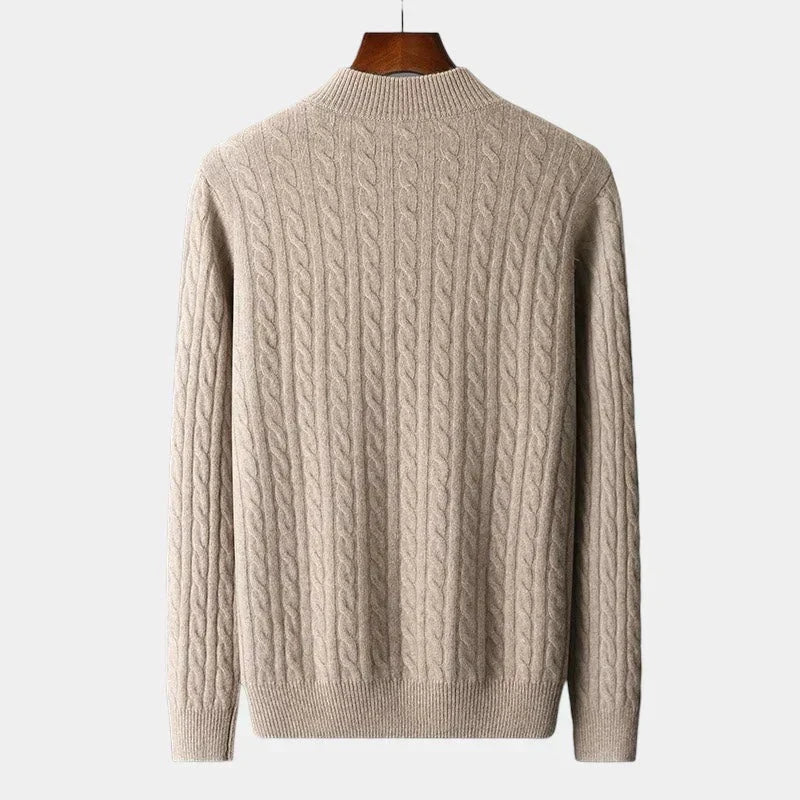 Sweter Męski | Splot Warkoczowy z Półzamkiem przy Kołnierzu - Arkadya Outlet - Sweaters