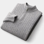 Sweter Męski | Splot Warkoczowy z Półzamkiem przy Kołnierzu - Arkadya Outlet - Sweaters