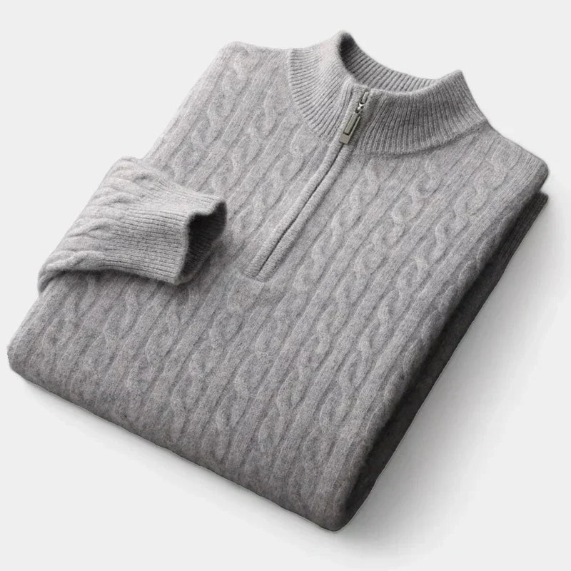 Sweter Męski | Splot Warkoczowy z Półzamkiem przy Kołnierzu - Arkadya Outlet - Sweaters