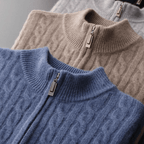Sweter Męski | Splot Warkoczowy z Półzamkiem przy Kołnierzu - Arkadya Outlet - Sweaters