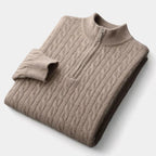 Sweter Męski | Splot Warkoczowy z Półzamkiem przy Kołnierzu - Arkadya Outlet - Sweaters