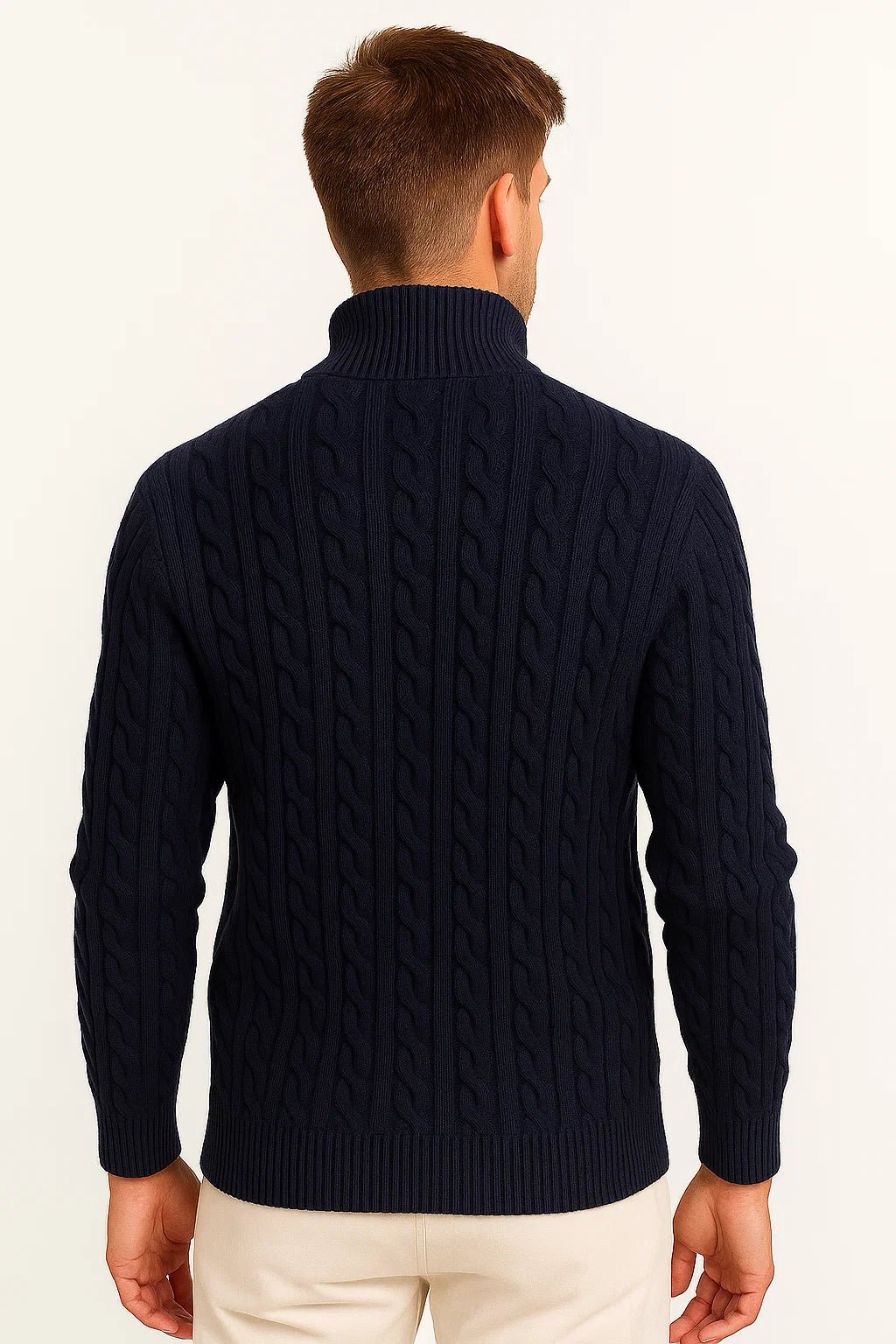 Sweter Męski | Splot Warkoczowy z Zamkiem przy Szyi - Arkadya Outlet - Sweaters