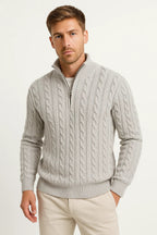 Sweter Męski | Splot Warkoczowy z Zamkiem przy Szyi - Arkadya Outlet - Sweaters