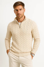 Sweter Męski | Splot Warkoczowy z Zamkiem przy Szyi - Arkadya Outlet - Sweaters