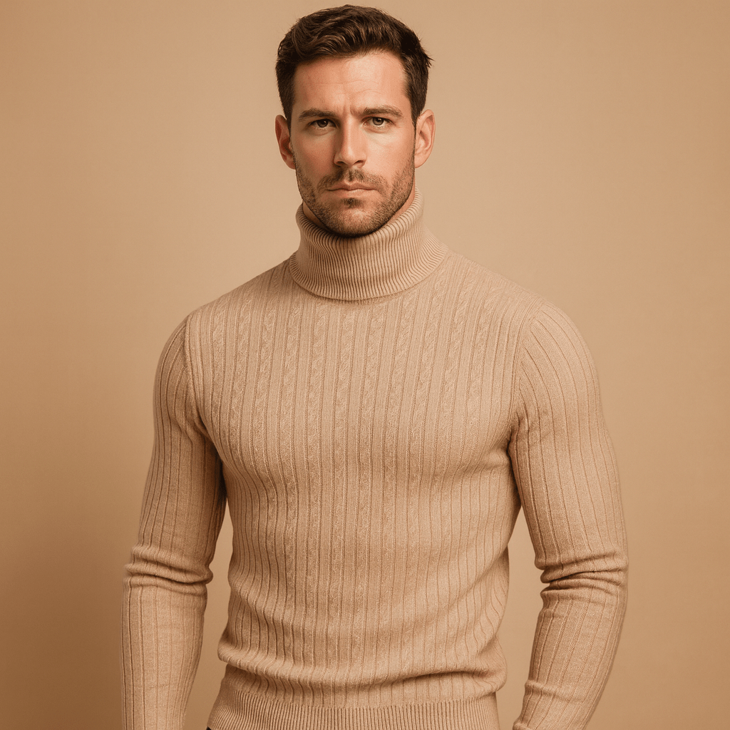 Sweter Męski z Golfem | Dopasowany Krój na Długi Rękaw - Arkadya Outlet - Sweaters