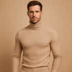 Sweter Męski z Golfem | Dopasowany Krój na Długi Rękaw - Arkadya Outlet - Sweaters