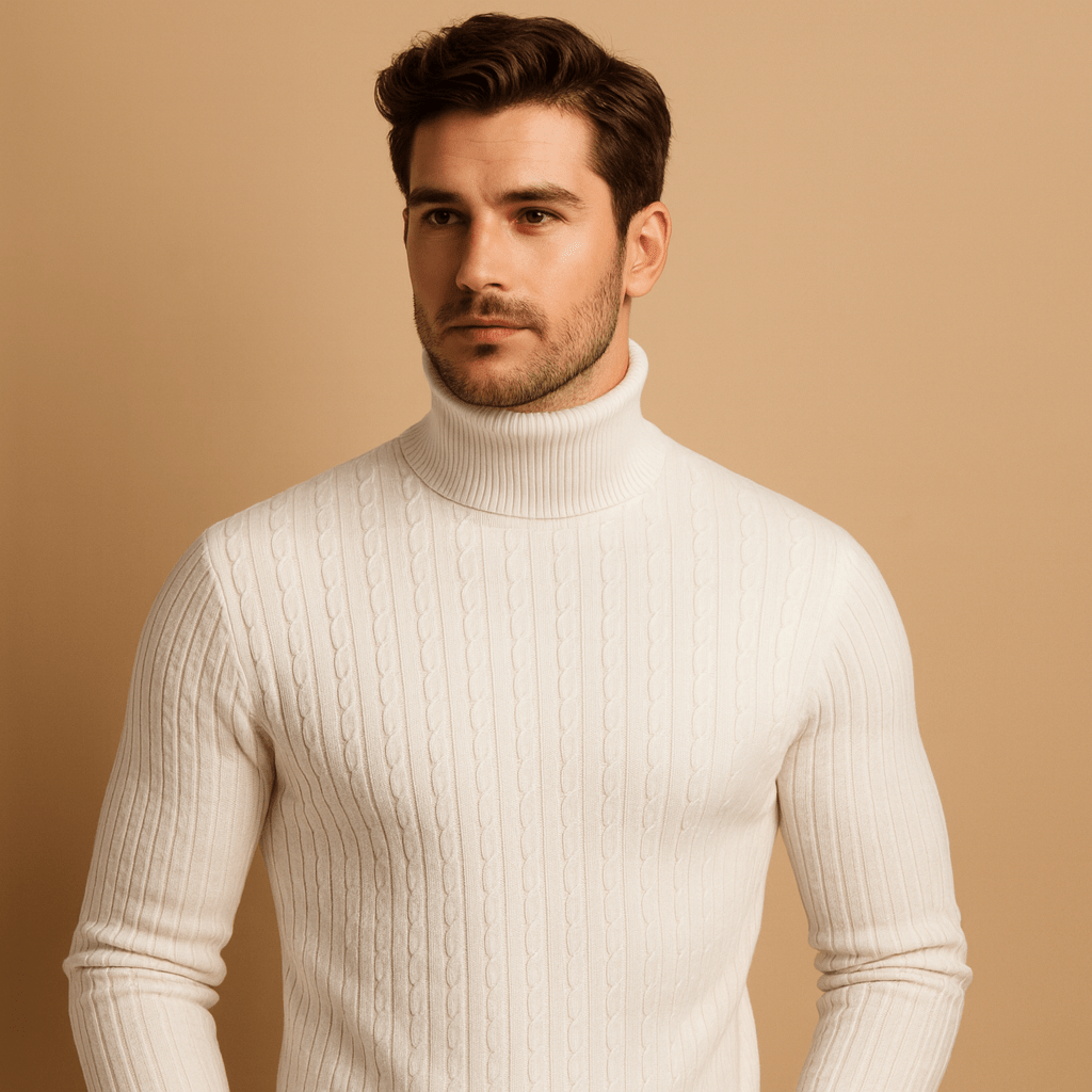 Sweter Męski z Golfem | Dopasowany Krój na Długi Rękaw - Arkadya Outlet - Sweaters