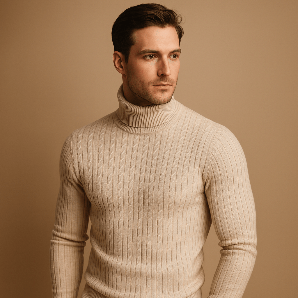 Sweter Męski z Golfem | Dopasowany Krój na Długi Rękaw - Arkadya Outlet - Sweaters