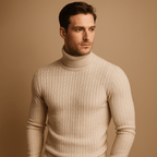 Sweter Męski z Golfem | Dopasowany Krój na Długi Rękaw - Arkadya Outlet - Sweaters