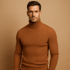 Sweter Męski z Golfem | Dopasowany Krój na Długi Rękaw - Arkadya Outlet - Sweaters