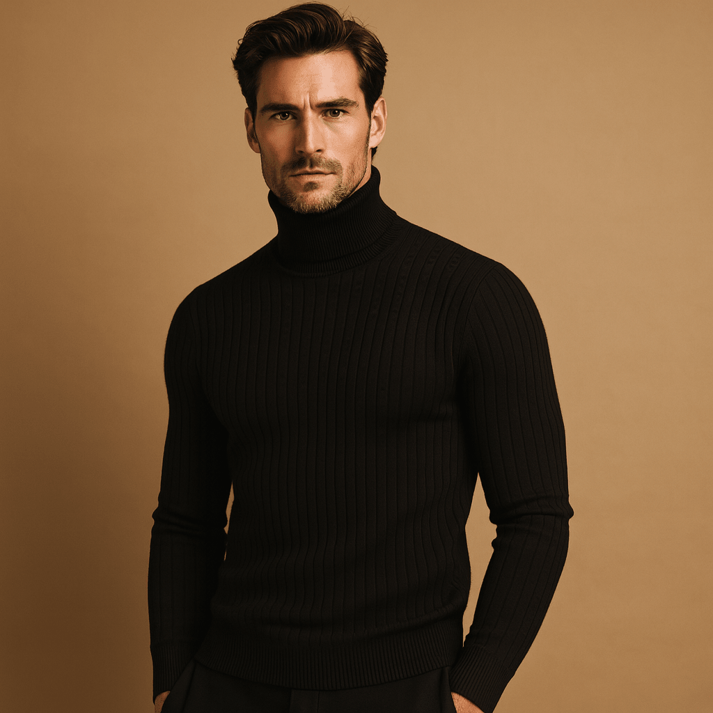 Sweter Męski z Golfem | Dopasowany Krój na Długi Rękaw - Arkadya Outlet - Sweaters