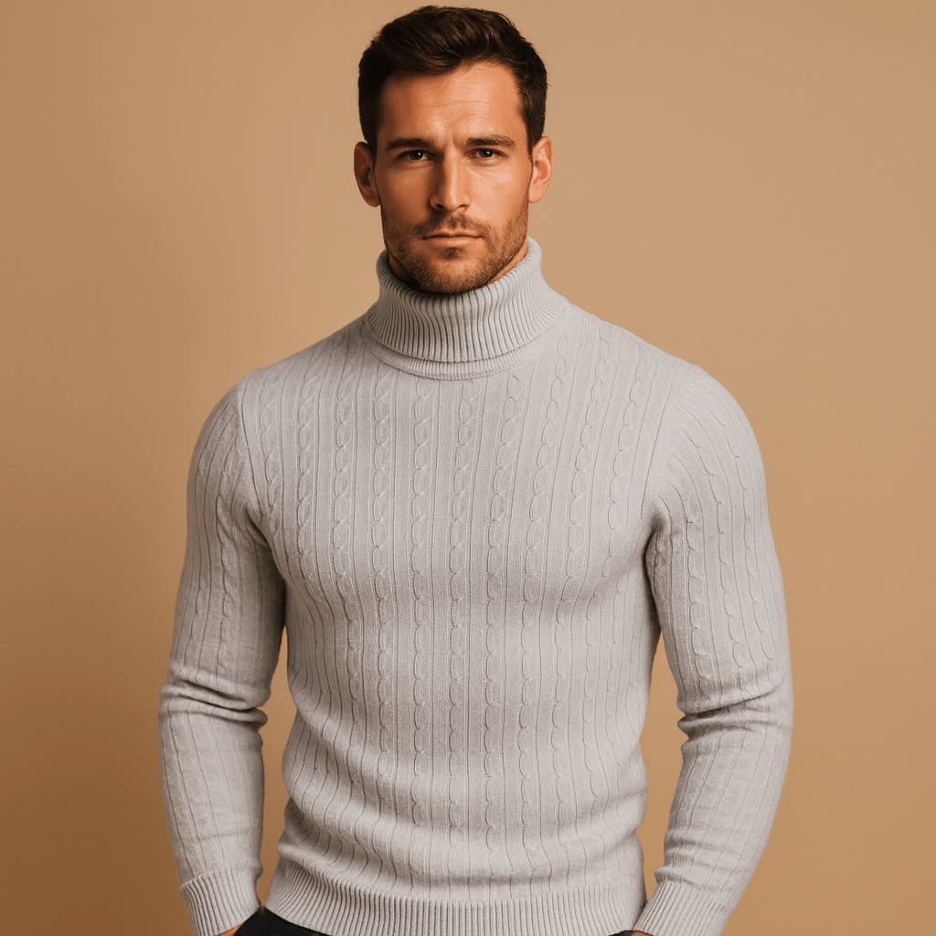 Sweter Męski z Golfem | Dopasowany Krój na Długi Rękaw - Arkadya Outlet - Sweaters