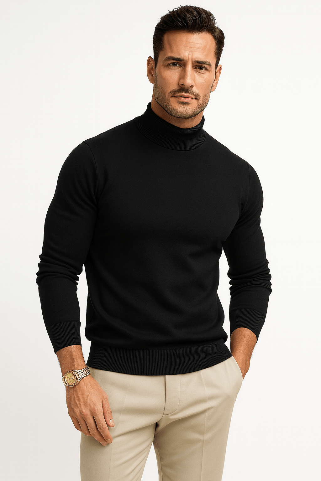 Sweter Męski z Golfem | Dopasowany Krój z Długim Rękawem - Arkadya Outlet - Sweaters