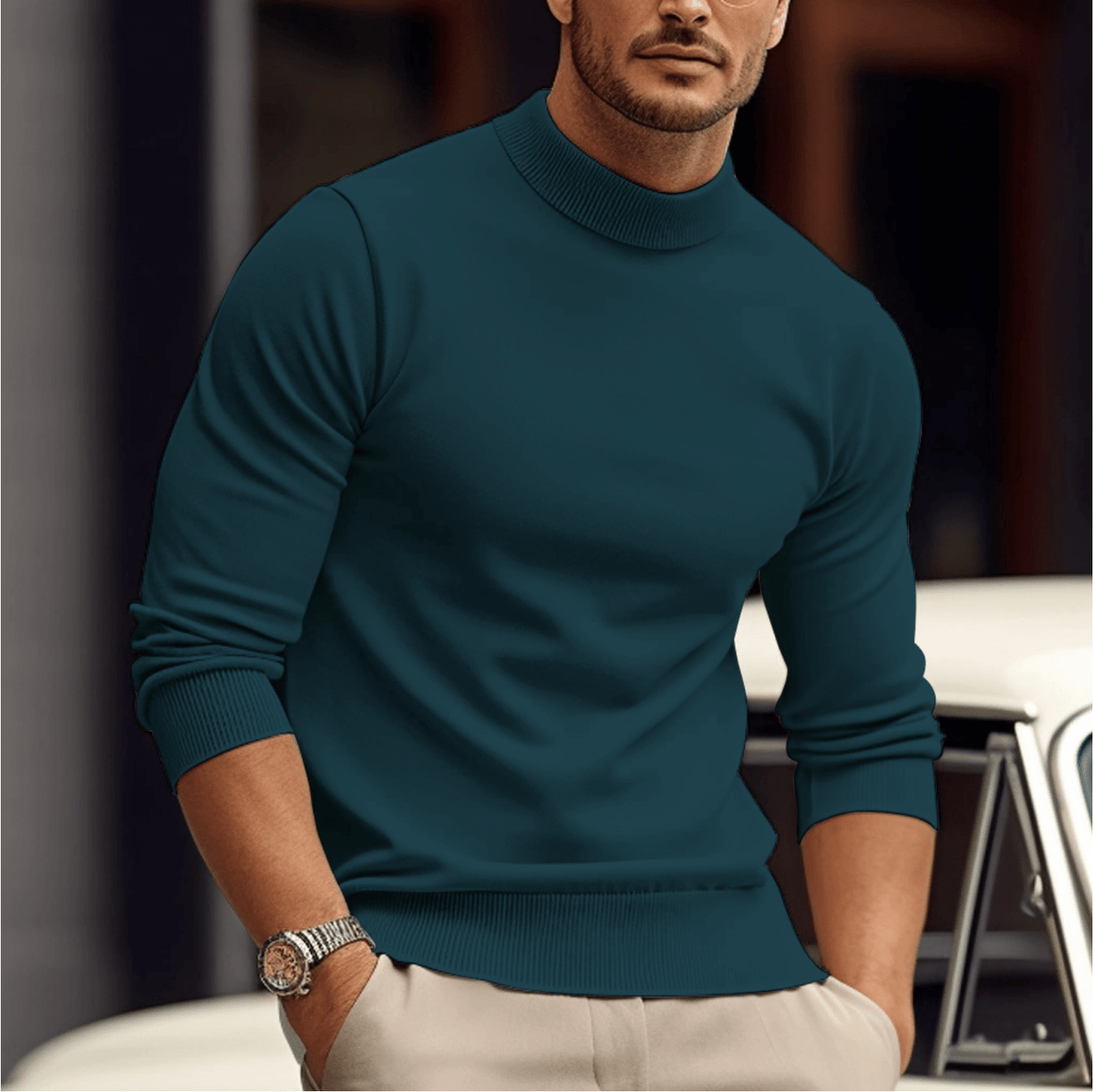 Sweter Męski z Golfem | Dopasowany Krój z Długim Rękawem - Arkadya Outlet - Sweaters