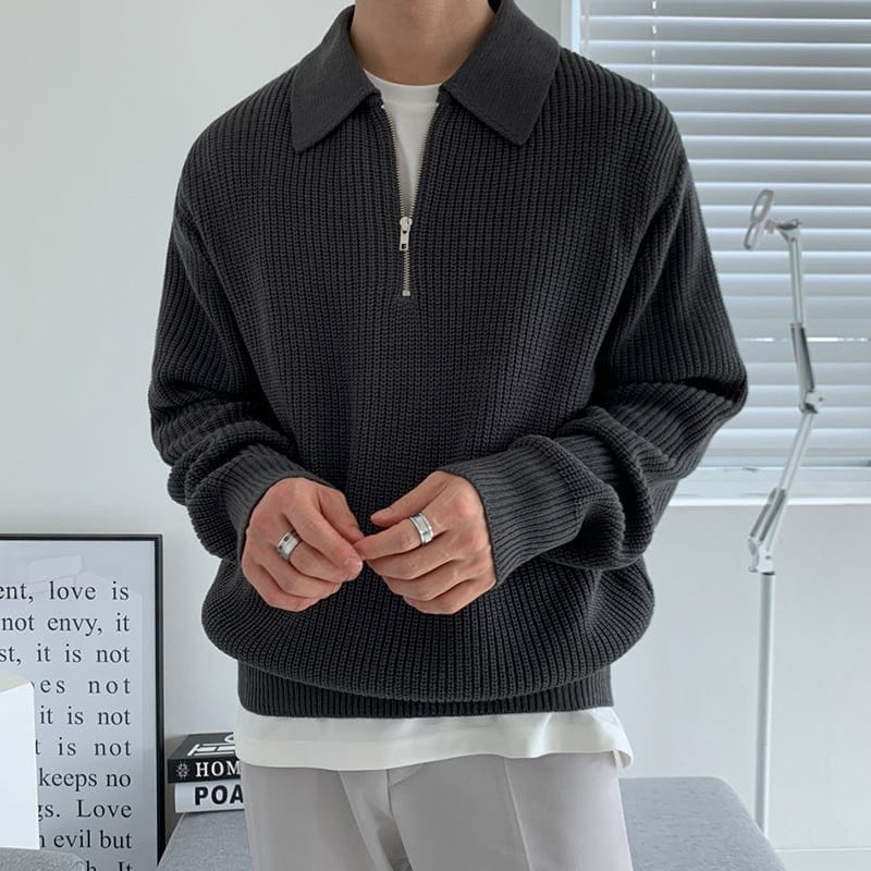 Sweter Męski z Zamkiem | Regularny Krój i Długi Rękaw - Arkadya Outlet - Sweaters