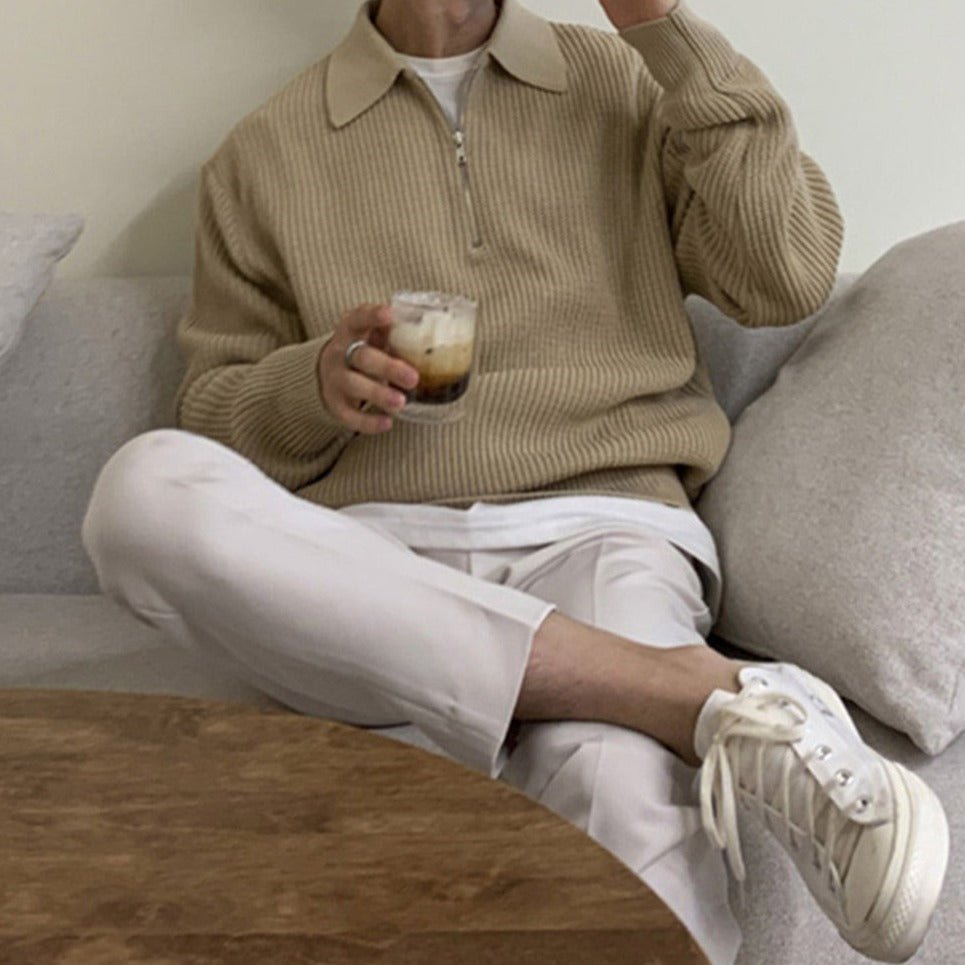 Sweter Męski z Zamkiem | Regularny Krój i Długi Rękaw - Arkadya Outlet - Sweaters