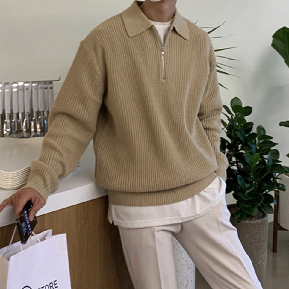 Sweter Męski z Zamkiem | Regularny Krój i Długi Rękaw - Arkadya Outlet - Sweaters