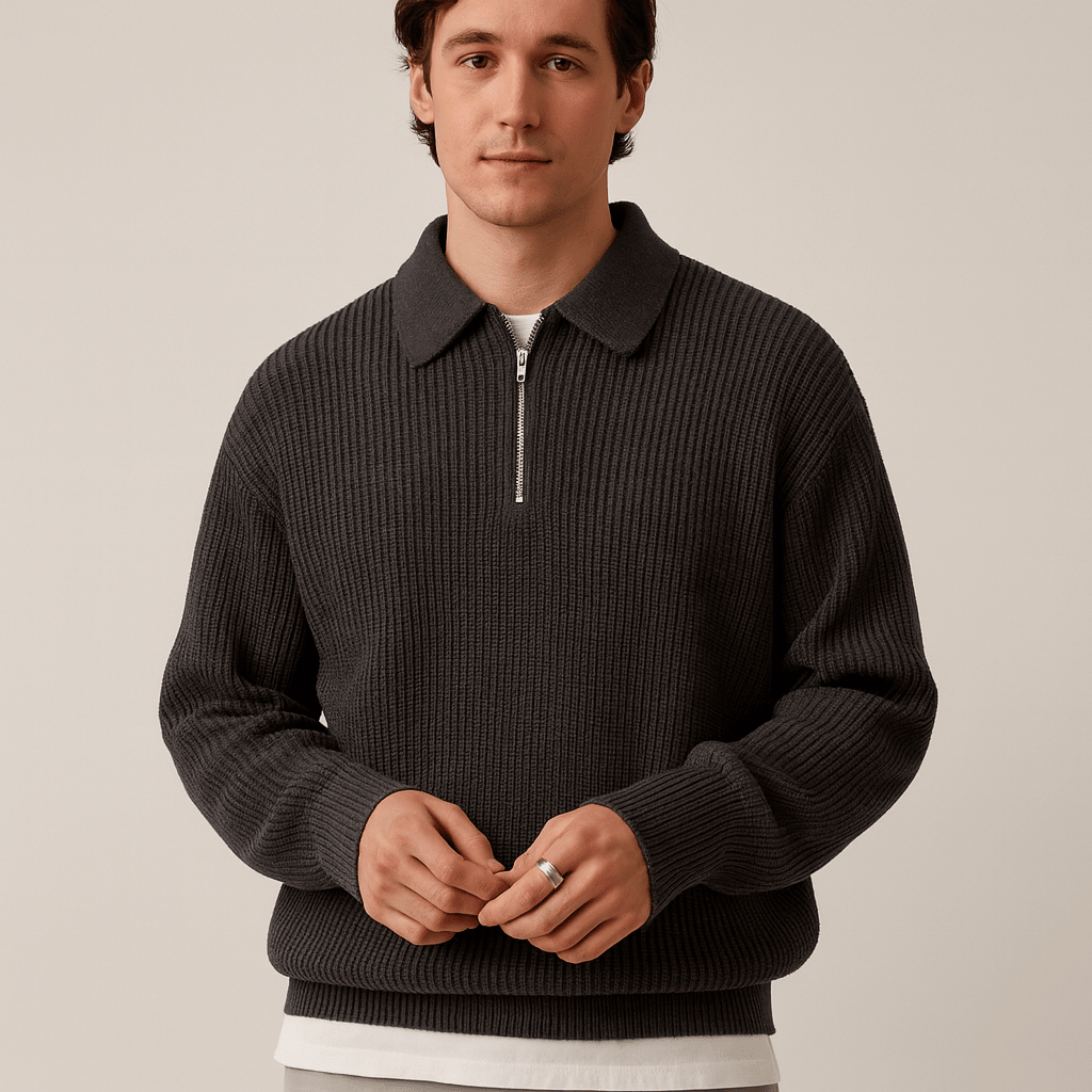 Sweter Męski z Zamkiem | Regularny Krój i Długi Rękaw - Arkadya Outlet - Sweaters